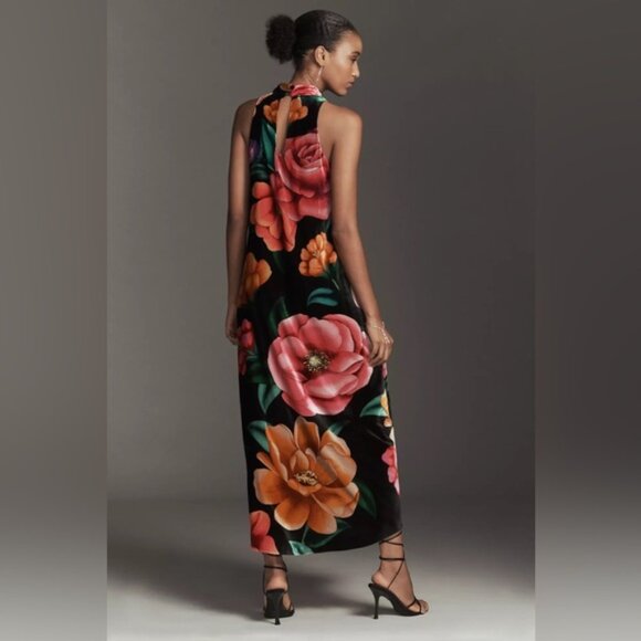 NWT Size XS - Farm Rio Mock-Neck Floral light Velvet Midi Dress (NWT US$ 298) - Picture 2 of 16